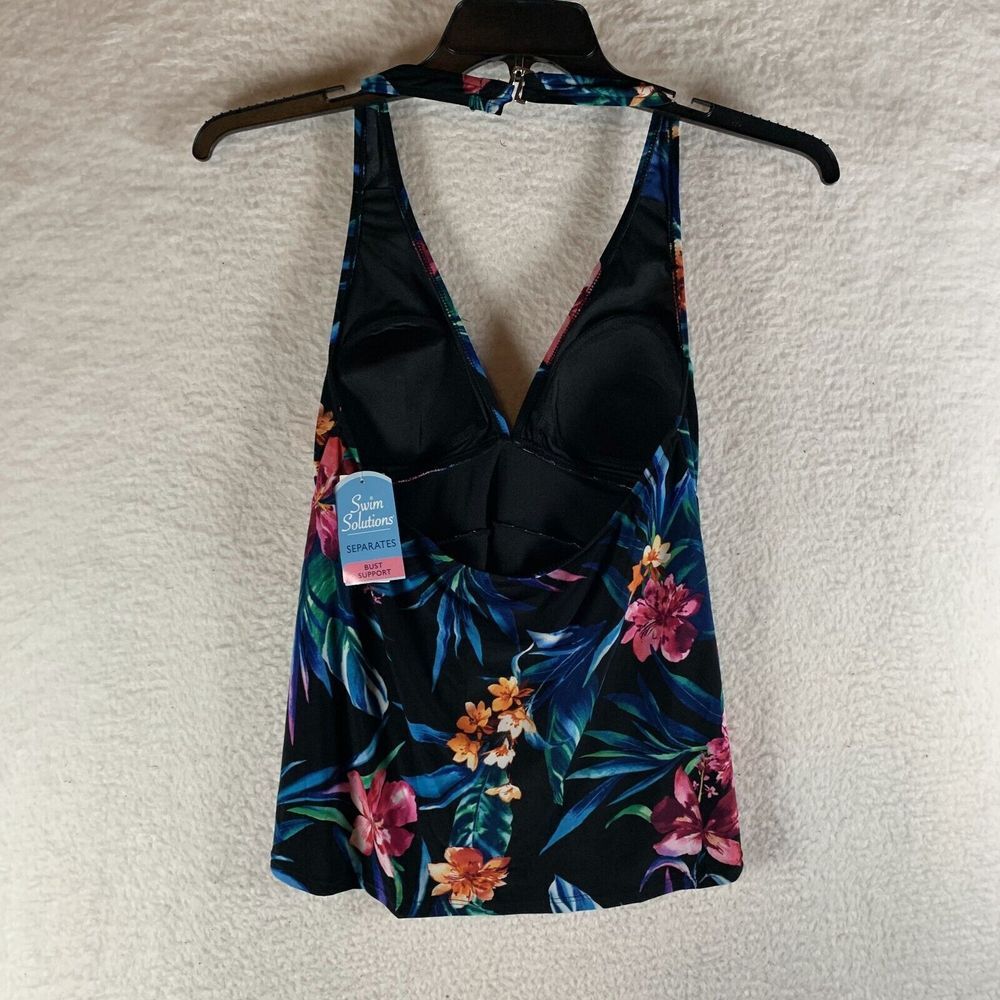 Swim Solutions Triple Tiered Halter Tankini Top Women's 12 Multi Floral Swimwear - Picture 2 of 7